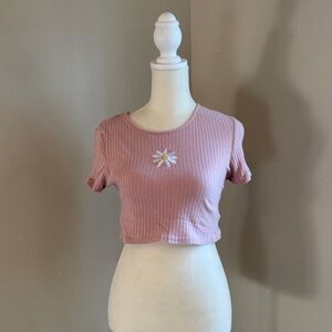 SHEIN Pink Ribbed Baby Top with Daisy